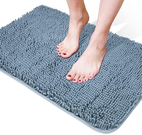 Yeaban Chenille Bathroom Rugs Non-Slip Thick Plush Bath Mat - Absorbent Washable Bath Rugs for Bathroom Shower Sink Carpet (Blue, 20" x 32")