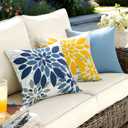 Floral Outdoor Pillow Covers Waterproof Spring Throw Pillow Cases Dark Blue Grey 18x18 Inch Set of 2 Decorative Summer Cushion Covers for Patio Furniture Garden Bench Porch Sofa
