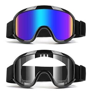 Jeemeele Motorcycle Goggles, 2-Pack Dirt Bike Goggles ATV Motocross Goggles Riding Ski Goggles Helmet Goggles UV400 Dustproof (Clear+Blue)