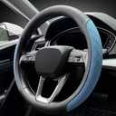 LKWLIKEI Nappa Leather Steering Wheel Cover,Elegant Diamond Checkered Design, Non-Slip wear-Resistant, Enhance Driving Comfort, Suitable for Steering Wheel Diameter 14 1/2-15 Models.Black Blue