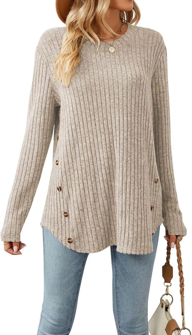 Lafural Womens Long Sleeve Tops Tunic Fall Shirts Women Sweaters Crew Neck Button (Small, Apricot) Lafural Womens Long Sleeve Tops Tunic Fall Shirts Women Sweaters Crew Neck Button (Small, Apricot)