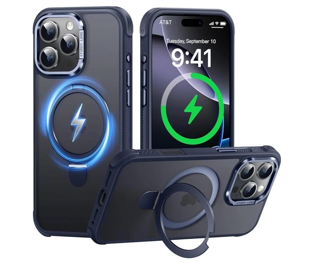 Case for iPhone 16 pro max, with Invisible Magnetic Stand, Mil-Grade Drop Protection, Non-Slip, Anti Fingerprint Anti Scratch, Shockproof Matte Phone Case (Navy Blue)