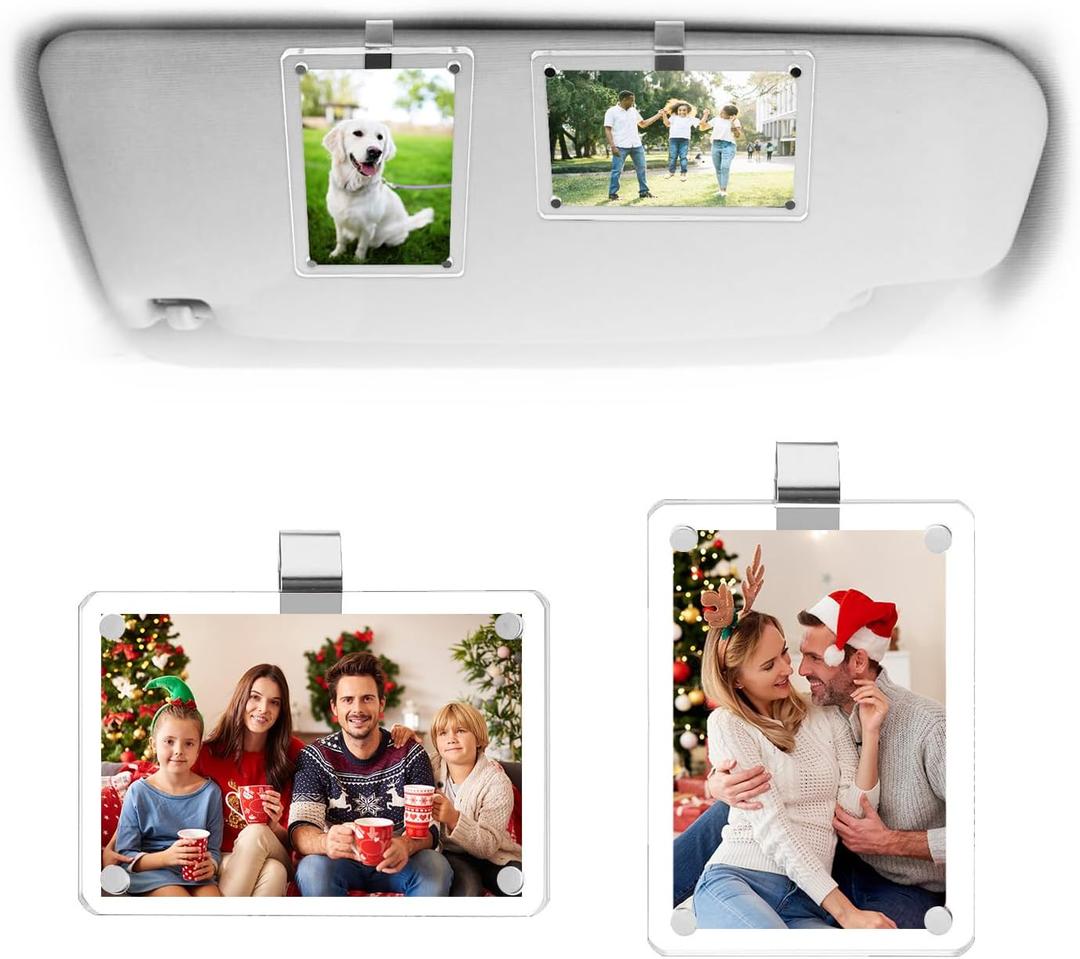 Gift for Boyfriend Husband Girlfriend Car Decorations Interior Picture Holder, Car Visor Photo Clip Magnetic Frame Mother's Day Personalized Photo Gifts Cute Car Decor Accessories 3.5 x 2.4 inch (2 PCS)