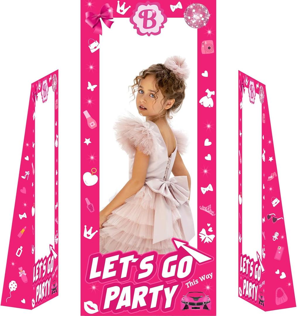 4.5ft Tall Life Size Hot Pink Birthday Girls Photo Booth Box, Pink Princess Photo Booth Props for Girl Birthday Party Decorations Favors Supplies, Cute Girls Box for Photoshoot(53.5 * 39.5inches)