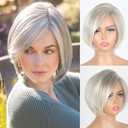 Nuxovin Platinum Blonde Human Hair Wigs Straight Bob with Side Bangs Glueless Layered Design Heat Resistant Lightweight for Daily & Party (Platinum Blonde-,8inch)