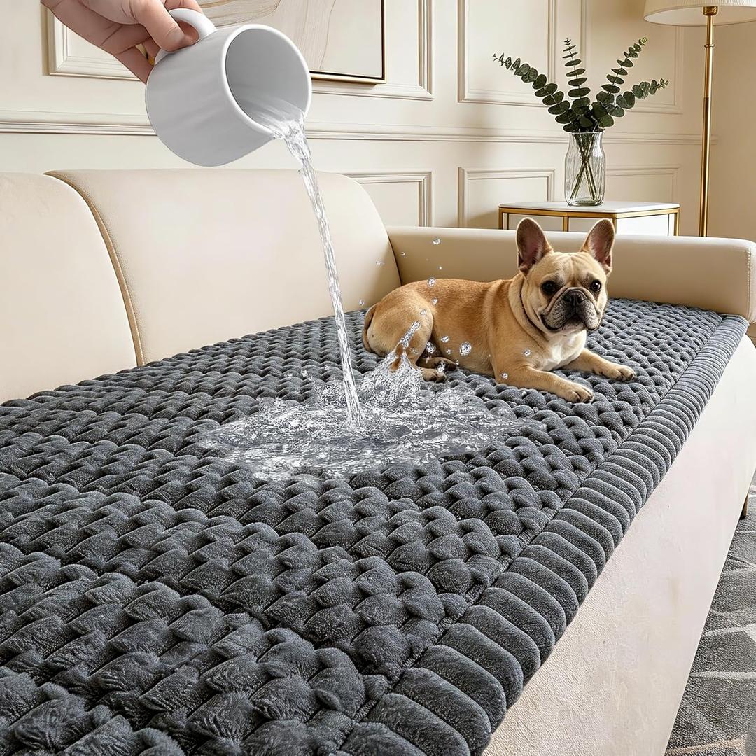 Waterproof Couch Cover for Dogs Washable,Non Slip Fuzzy Durable Couch Covers for 3 Cushion Sofa Pet Friendly Sofa Cover Dog Thick Soft Slipcovers Protector Couches Mat Bed (Grey, 27.6" x 82.7")