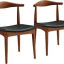 Solid Wood Dining Chairs Set of 2, Mid Century Dining Chairs, Upholstered PU Leather Chairs with Wide Curved Backrest, Chairs for Dining Room, Kitchen, Walnut Finish