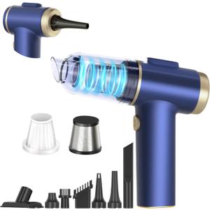 Handheld Car Vacuum Cleaner, 2-in-1 Portable Mini Car Vacuum Cleaner,16000Pa High Power & Air Duster, Handheld Vacuum Cordless with LED Light and Multi-Nozzles for Car,Home,Office(black blue)