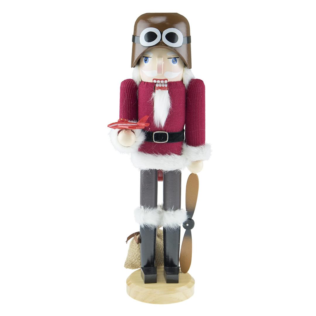 Clever Creations Pilot 15 Inch Traditional Wooden Nutcracker, Festive Christmas Décor for Shelves and Tables