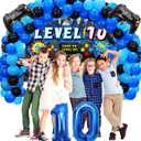 Vlipoeasn 90PCS 10th Birthday Video Game Party Decorations for Boys - Blue 10th Video Game Backdrop, Balloons, Tablecloth, Gamer and 10 Foil Balloons for 10th Birthday Party Supplies