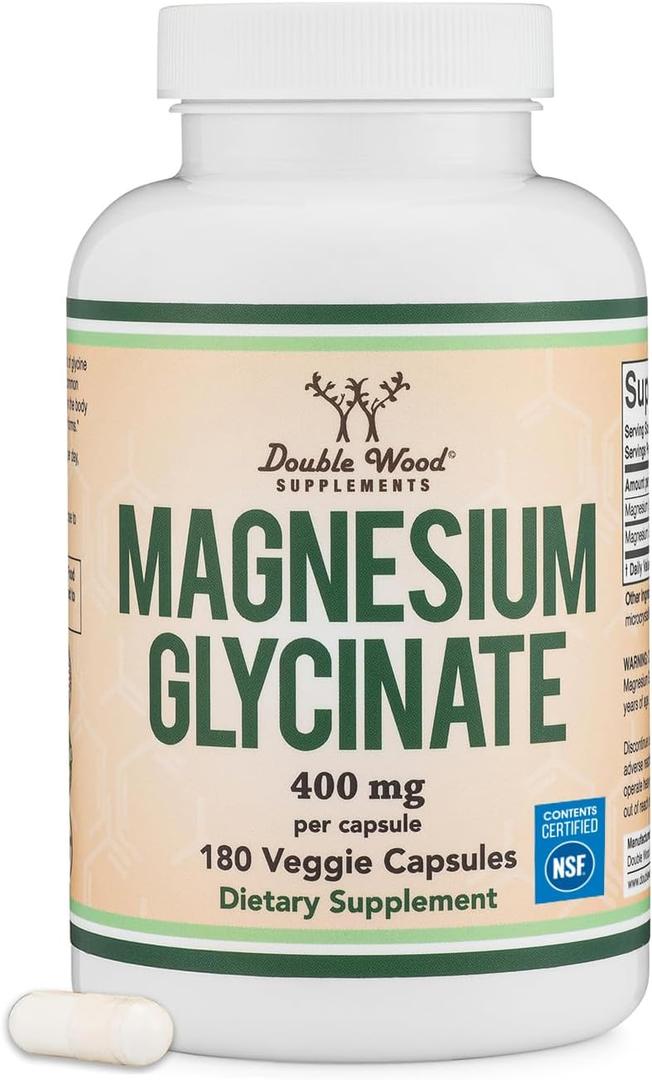 Magnesium Glycinate 400mg | 180 Capsules | Sleep, Muscle, & Heart Support | Vegan, Third Party Tested, Gluten Free, Non-GMO, by Double Wood Supplements, Best By 12/01/27