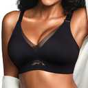 Wireless Bras for Women No Underwire, Seamless V Neck Mesh Bralette, Everyday Full Coverage Comfortable Bra S
