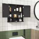 ChooChoo Bathroom Cabinet Wall Mounted 2-Door with 3 Open Shelves Wooden Medicine Cabinets with Adjustable ShelfSpace Saver Storage Cabinets Over The Toilet for Bathroom&Living RoomBlack, 5.1"d X 21.5"w X 22"h