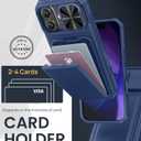 SSLOTSCASE for iPhone 17 Case with 2X Glass Screen Protector, Kickstand & Credit Card Holder & Sliding Lens Cover & Camera Stand & Wallet, TPU Soft Silicone Edge Protective Cover for iPhone 17, Blue
