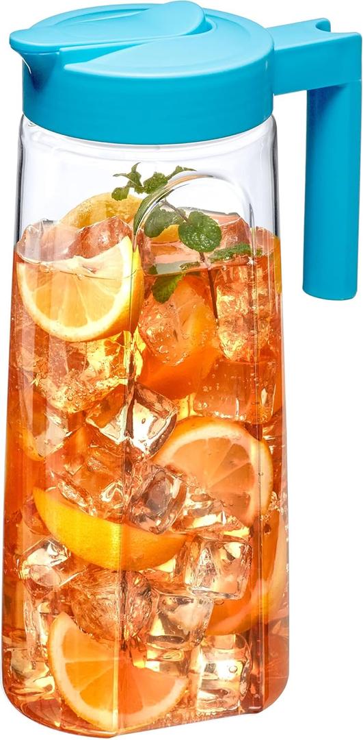 Amazing Abby - Slim - Tritan Pitcher (64 oz), Unbreakable Plastic Water Pitcher with Lid, BPA-Free, Heat-Resistant, Dishwasher-Safe, Great for Both Iced and Hot Drinks, Indoors and Outdoors, Blue