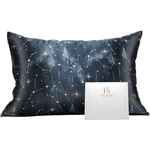 King Galaxy Constellation Print Silk Pillowcase for Hair and Skin, 22 Momme 100% Mulberry Silk Pillow Cases with Zipper, 20"x36"