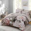 Drucon Brown Comforter Set King Size - 7 Pieces Floral Bedding Sets, Soft Botanical Flowers Comforter Bed in a Bag with Sheets, Pillowcases & Shams