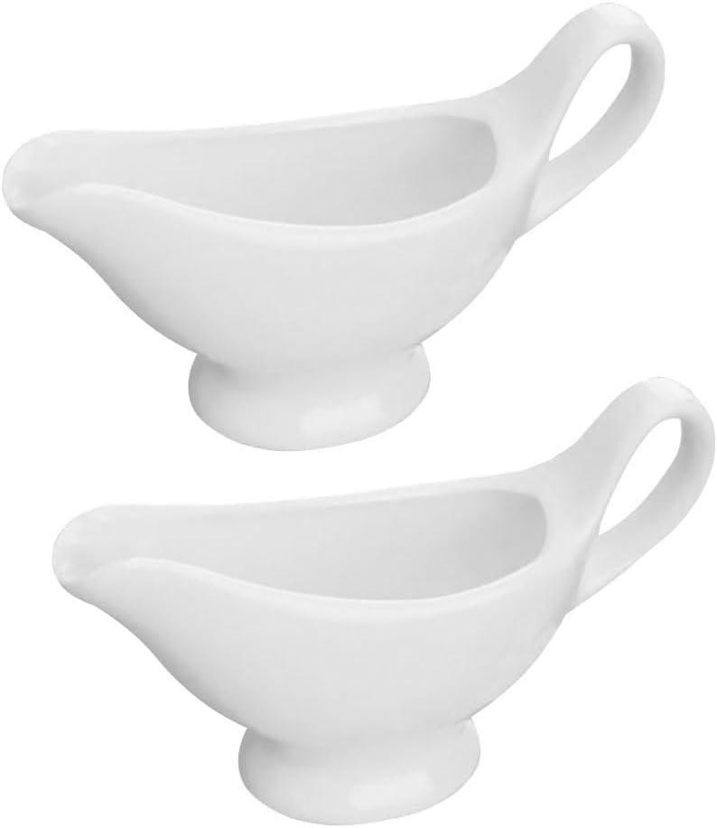 Amosfun 2Pcs 3 Oz Gravy Boats Ceramic Sauce Pitcher Saucier Boats with Handle for Condiments Soy Sauce Serving in Kitchen and Dining 6.10 X 3.54 X 1.96 Inch