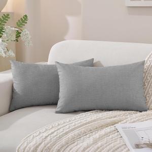 SYSLOON Faux Linen Pillow Covers 20x12 Inch Set of 2, Boho Pillow Covers Couch Pillow Covers Farmhouse Pillow Covers for Living Room Sofa & Bed,Dark Gray