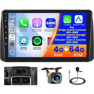 8 Core 4+64G Radio for Dodge Grand Caravan 2011-2020 Chrysler Town & Country 2011-2016 Chrysler Grand Voyager 2011-2015 Android 15 CarPlay Stereo Upgrade 9" Screen Android Auto Backup Camera