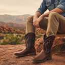 IUV Cowboy Boots for Men Faux Snake Skin Embroidered Western Boots Slip Resistant Square Toe Pull on Mid Calf Cowboy Boot (10.5, Dark Brown)