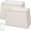 Rectangle Lamp Shades Set of 2, Top 7"x12.5", Bottom 9"x15", Height 10"Large Beige Lampshades for Table Lamps Floor Lamps, Square Lamp Shade Replacement, Spider, Harp Holders Included, Easy Assembly