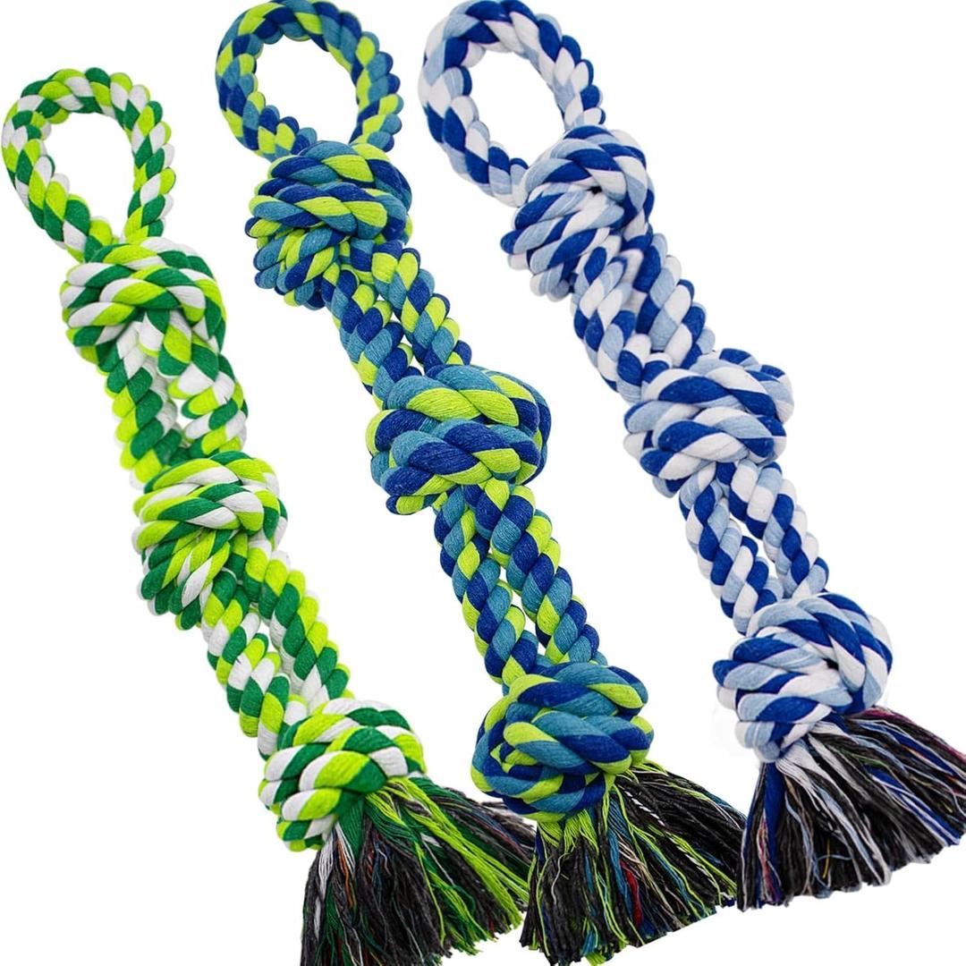 Dog Rope Toys for Large & Medium Dogs  3 Pack Heavy Duty Chew Toys for Aggressive Chewers, Durable Tug-of-War Ropes, 100% Cotton Dog Toys for Training & Teeth Cleaning