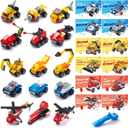 JOYIN 24 Pcs Valentine's Day Mini Truck Building Blocks with Cards, Small Fire Truck, City Police Car, Construction Vehicle for Kids, Valentines Day Gift Exchange, Classroom Party Favor Prize