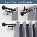 Double Curtain Rod, 1 inch Window Telescoping Drapery Double Rod 144 to 164 Inches (12-13.6 Feet), Classical Ball Finials,Premium Aluminum Brackets,Matte Black