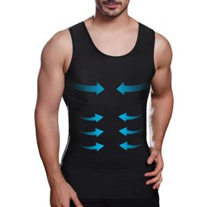 Men's Slimming Compression Shirt, Body Shaper Workout Tank Top, Gynecomastia Tummy Control Undershirts - Change in Seconds, Large