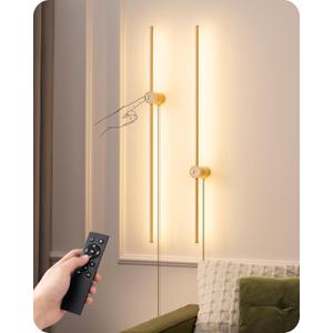 EDISHINE Plug in Wall Sconces, Stepless 2700K-6000K Dimmable Wall Sconce Set of Two, 39.4" Touch LED Wall Light with Remote, 350 Rotation Night Light with Timer for Living Room Bedroom Hallway (Gold)