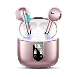 Wireless Earbuds, 2024 Bluetooth Headphones 5.3 Ear buds Built-in ENC Noise Cancelling Mics, 40H Stereo Bass Bluetooth Earbuds with Dual LED Display, IP7 Waterproof Earphones for Android iOS, Rosegold