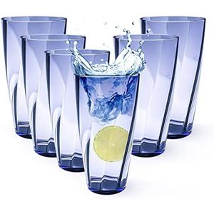 Alaiselit Unbreakable Plastic Cups Plastic Highball Drinking Glasses Tumbler, Large Water Tumbler Set (Set Of 6, 25 Oz) Dishwasher Safe (New Blue)