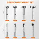 KENDO 8 Piece Forstner Bit Set, Made of Alloy Steel, Forstner Bits for Woodworking, Auger Opener Round Shank Drilling Cutting Tool for Hardwood, Softwood, Plastic, Plywood with Storage Case