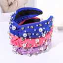 3 Pack Pearl Knot Headbands Rhinestone Jeweled Knotted Headband for Women Girls Fashion Wide Twist Boho Spring Summer Wedding Party Head Band Hair Accessories Gift