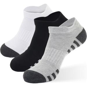 6-Pack Men'S Padded Ankle Socks size 8-11 - Low-Top Athletic Socks, Functional Comfort, Sweat-Wicking With Cushion (9-12, 6 Pairs Black/White/Grey)