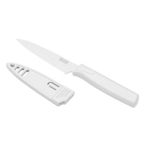 Kuhn Rikon Colori Non-Stick Straight Paring Knife with Safety Sheath, 4 inch/10.16 cm Blade, White
