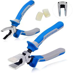 SPEEDWOX Glass Running Pliers and Breaker Grozer Pliers Set 2 Pcs with 2 Pair of Rubber Tips Professional Glass Grozing Pliers for Stained Glass Work Key Fob Curved Jaws Pliers Mosaics Breaking Tool