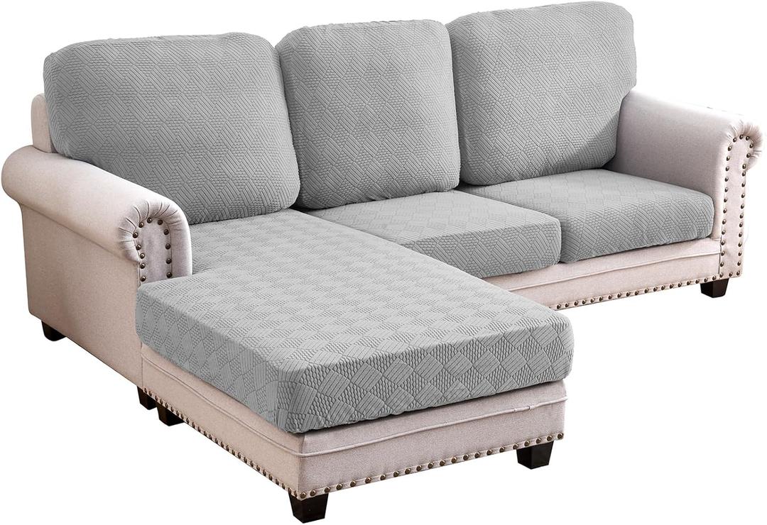 Deep Dream Sectional Couch Covers 6 Pieces, Stretch Couch Cushion Covers, L Shaped Washable Sofa Covers for Left/Right Sectional Sofa (3 Backrest Cover + 2 Seater + 1 Chaise, Light Grey)