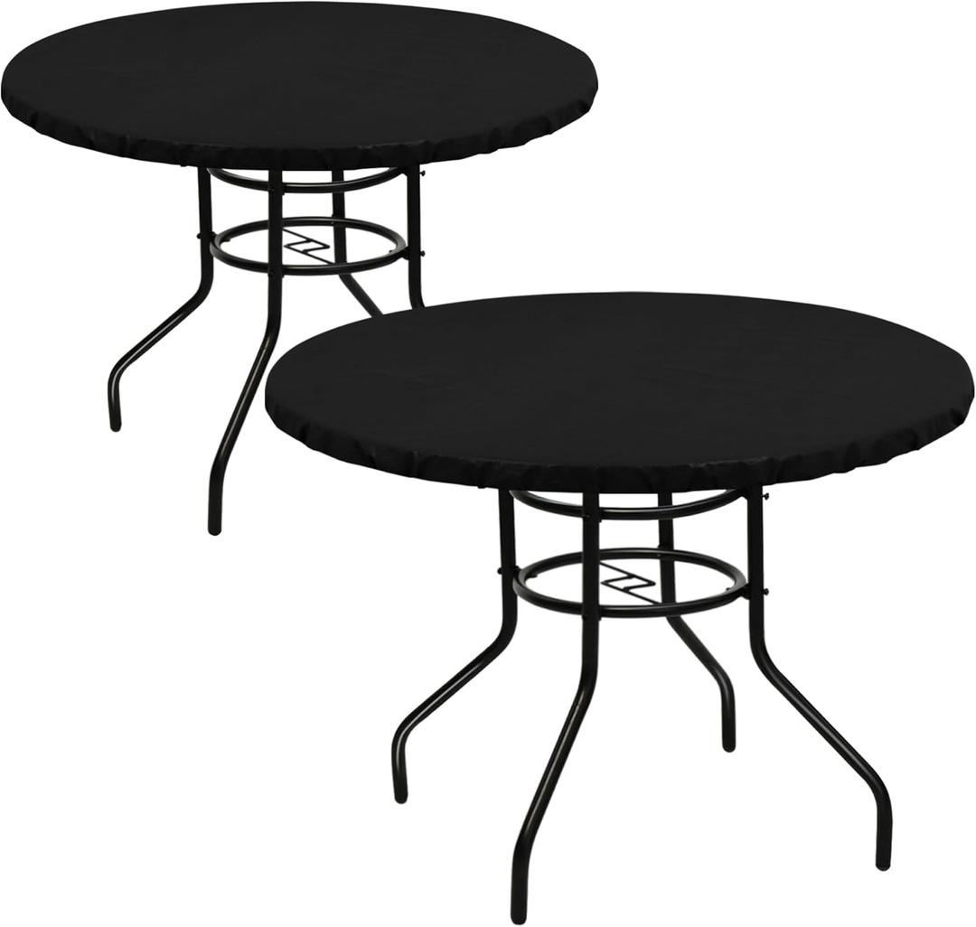 LUSHVIDA Round Waterproof Table Cover Elastic Vinyl Fitted Tablecloth Elastic Edged Plastic Table Cloth (Black, 2PCS Best for Up to 57"-68" Round)