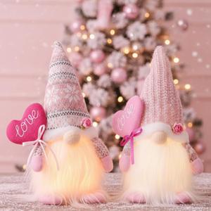 Pink Gnome Couple Valentines Day Decorations - 12'' Light Handmade Gnome Plush Doll Valentines Gifts for Her - Home Indoor Office Tabletop Mantel Pink Valentines Decor - Romantic Anniversary Vday Gift