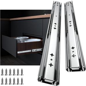 LONTAN 1 Pair Heavy Duty Drawer Slides 12 Inch Full Extension Ball Bearing Side Mount Glides Runners Rails Cabinet RV Tool Box Runners Tracks Glides 260lb Load Capacity (Without Lock, Silver)