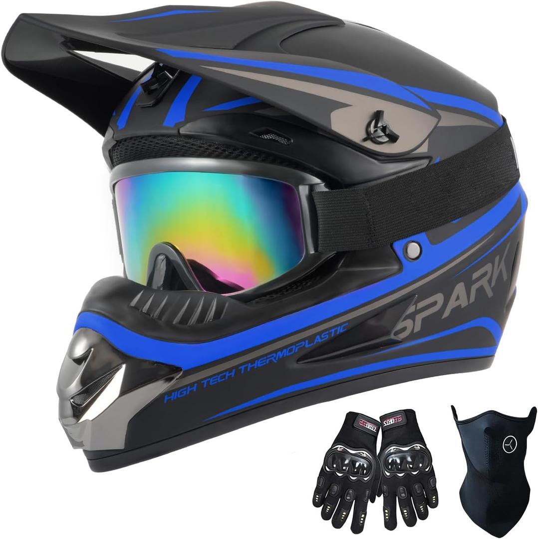 Youth Kids Dirt Bike Helmet Motocross ATV Dirtbike BMX MX Go-Kart 4-Wheeler Quad Offroad Motorcycle Helmet Goggles Gloves Mask DOT Certified S