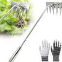 Weed Puller Tool, 2026 Portable Manual Weeding Tools Gardening, 5 Teeth Head Stainless Steel Hand Garden Weeding Rake, Weed Remover Tool for Gardening Backyard Yard Farm Planting Weeding