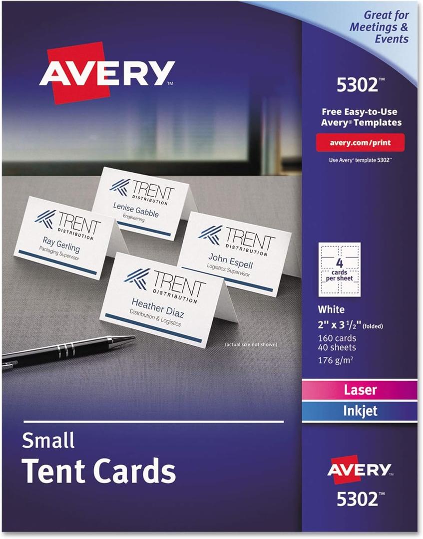 Avery Small Tent Cards, 2 Inch x 3.5 Inch, White, Box of 160 (5302)