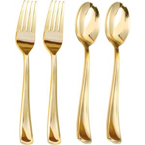 Gold Plastic Forks and Spoons Heavy Duty Set-160Pack Gold Plastic Silverware incl 80 Forks,80 Spoons - Disposable Cutlery Flatware,Gold Utensils Dinnerware for Birthday, Dinners, Parties,Weddings