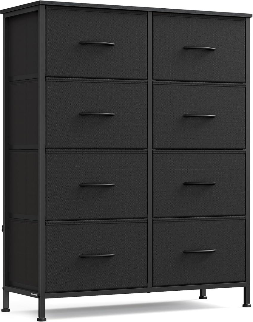 SONGMICS Dresser for Bedroom, Chest of Drawers, Steel, MDF, 8 Non-Woven Fabric Drawers, Storage Organizer Unit, Closet, Entryway, Ink Black and Ebony Black ULGS124B01S