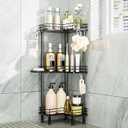 Consumest Corner Shower Caddy Standing  3Tier Stainless Steel Shower Organizer with Soap Holder and 4 Hooks, Large Capacity Corner Shelf Stand for Bathroom, Rest Room, Black