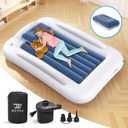Inflatable Toddler Travel Bed - 60 Inches Portable Toddler Bed for Travel with Safety Sides - Cozy Kids Air Mattress Set with High-Speed Pump & Carry Case - Lightweight & Easy to Inflate -Blue