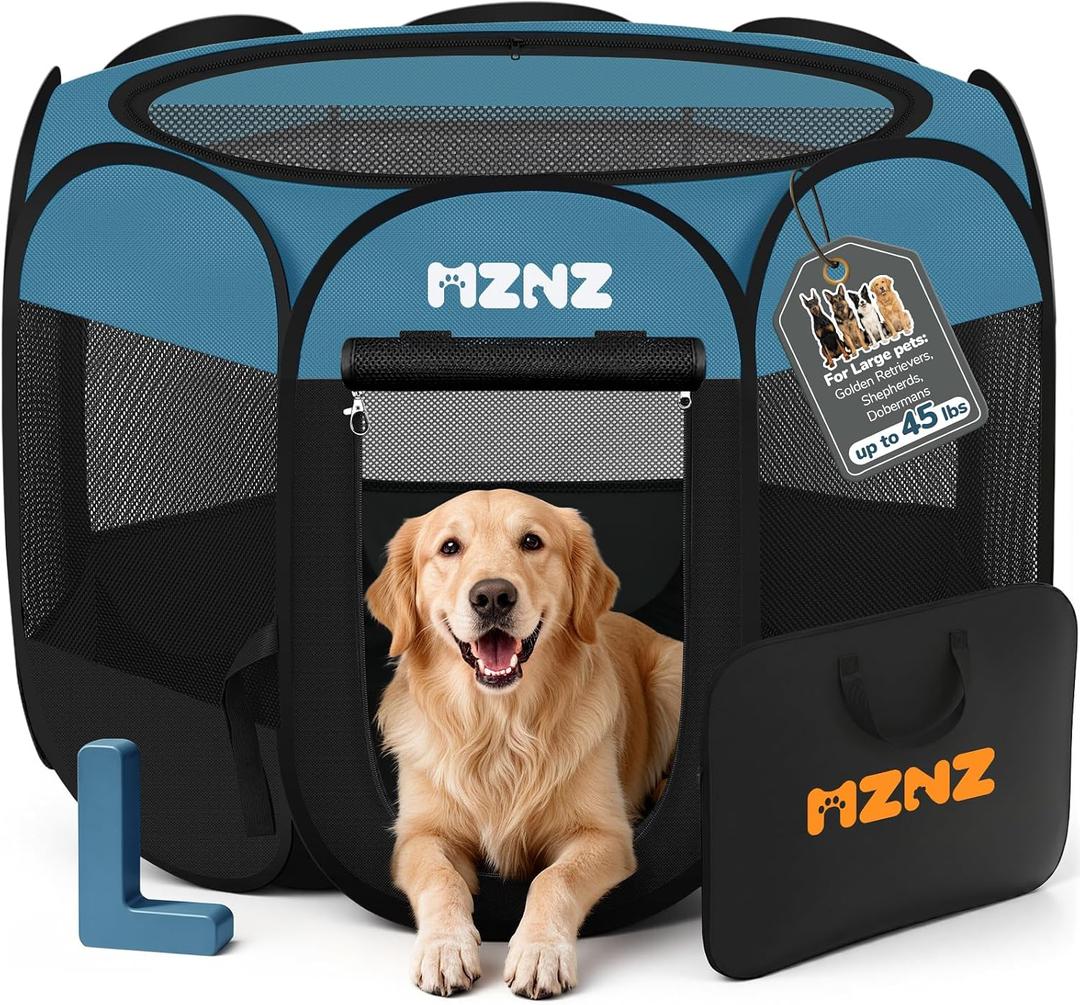 Dog Cat Small Animal Puppy Playpen Crate, Large, Blue Black
